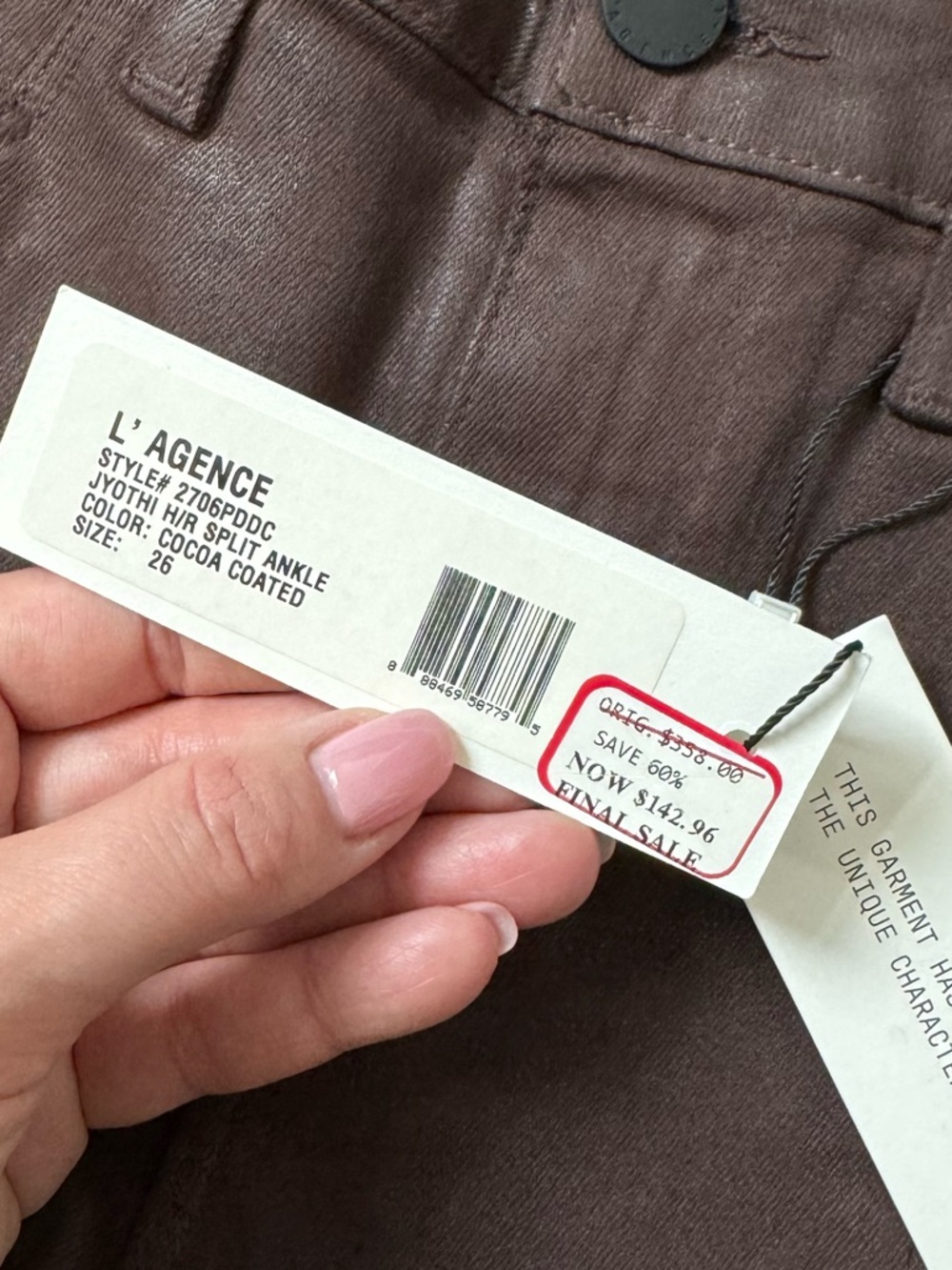 L’Agence Jyothi Coated High-Rise Skinny Jeans - Size 26 - NWT - Cocoa Coated - Picture 13 of 13